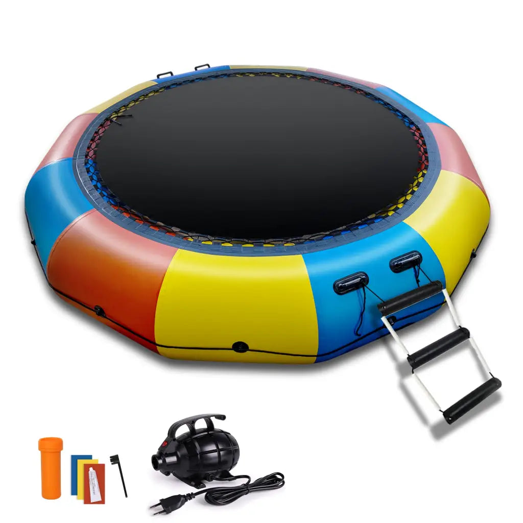 Inflatable water trampoline 10ft with accessories, perfect for summer fun and inflatable ice tub use