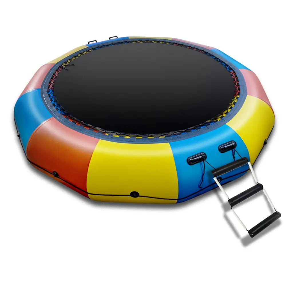 Colorful inflatable water trampoline with ladder for summer fun and water activities