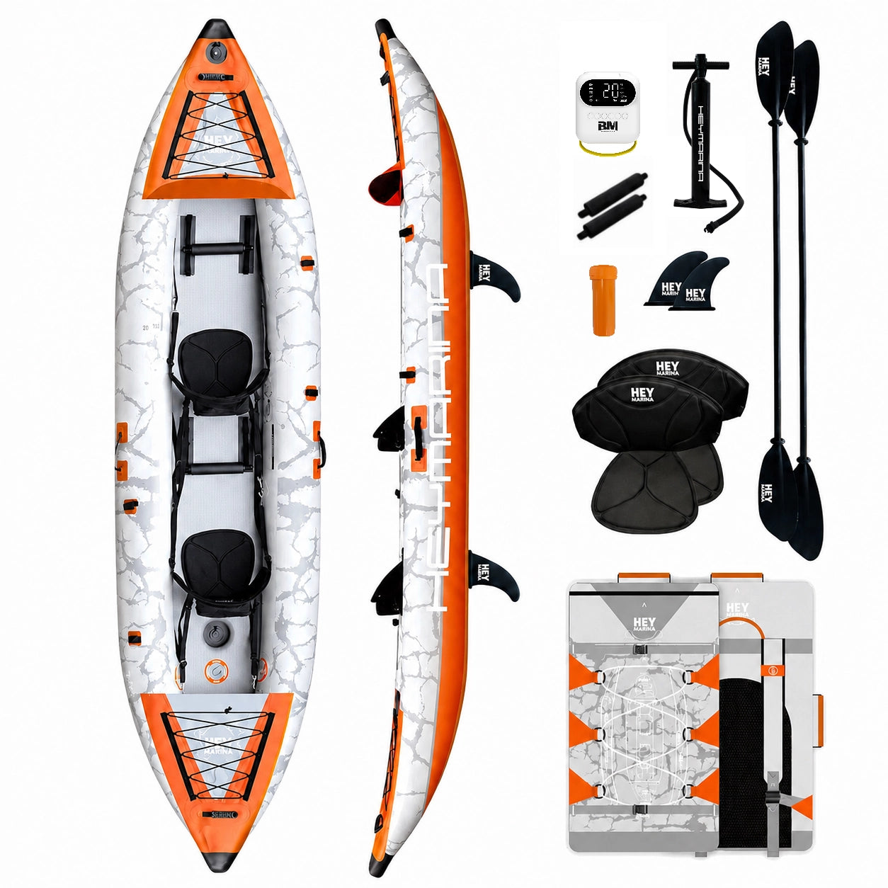 12'6" Inflatable Tandem Fishing Kayak with Drop-Stitch Floor - BEYOND MARINA