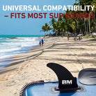 Black removable center fin for SUP and kayak stability on inflatable paddle board