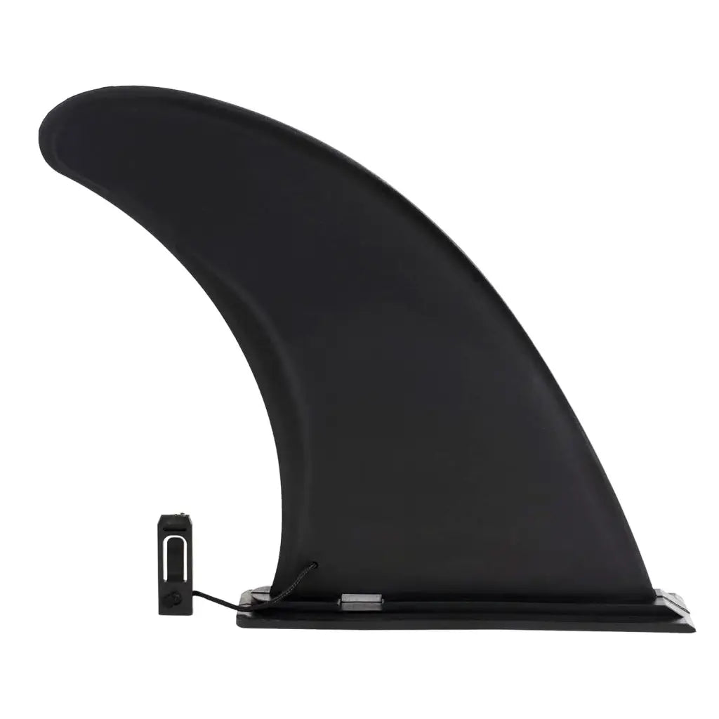 Black surfboard fin with attachment for removable center fin on SUP and inflatable paddle board
