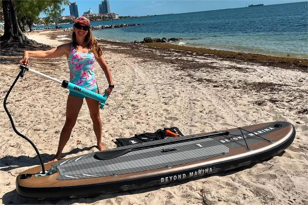 Inflatable paddle board with pump and repair kits for easy maintenance and inflation