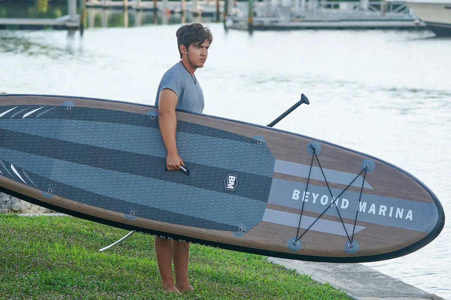 Paddleboard featuring Beyond Marina logo from the Wooden Series Paddle Boards collection.