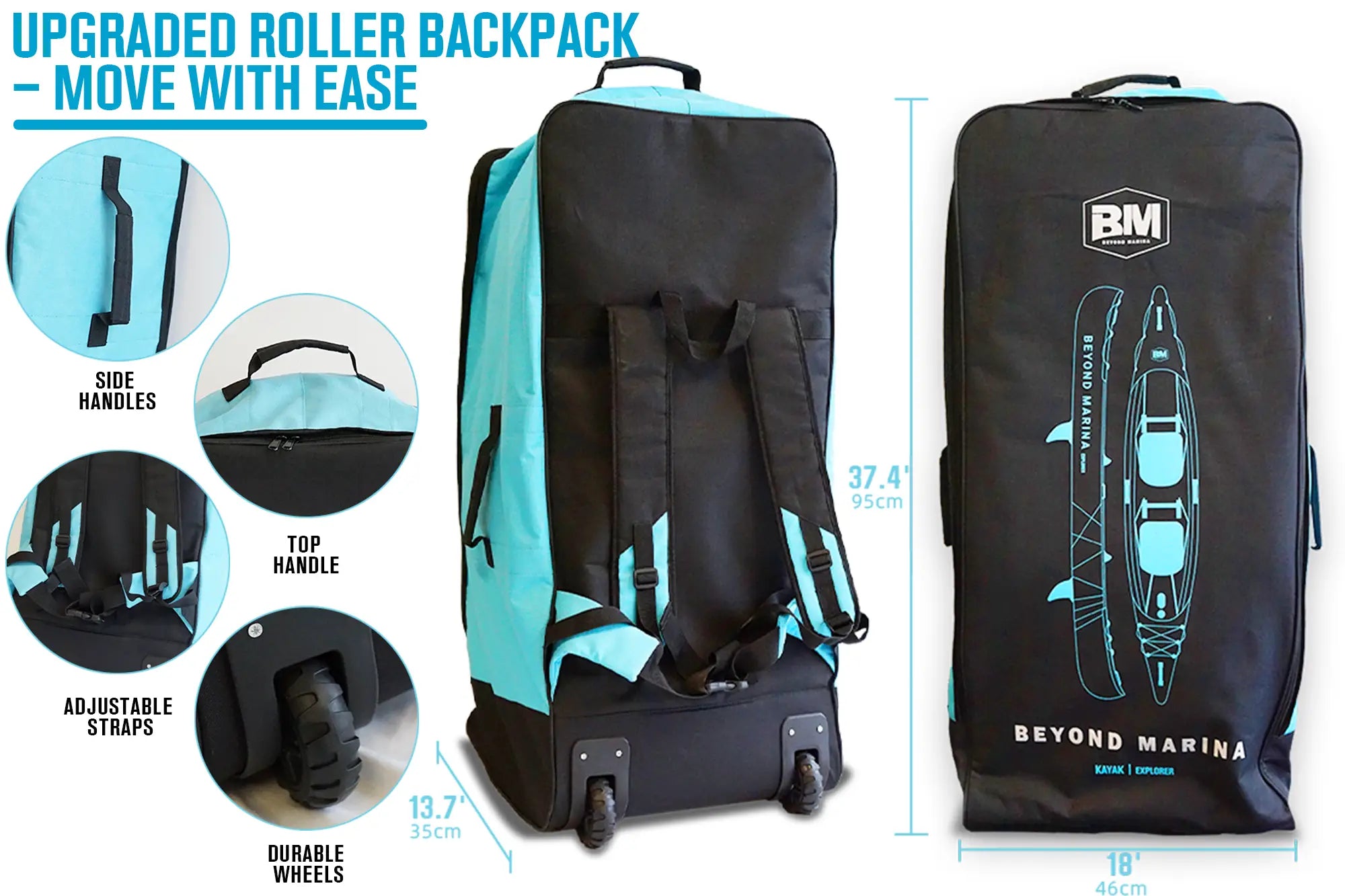 Upgraded roller backpack with adjustable straps and durable wheels in Kayak Upgrade article