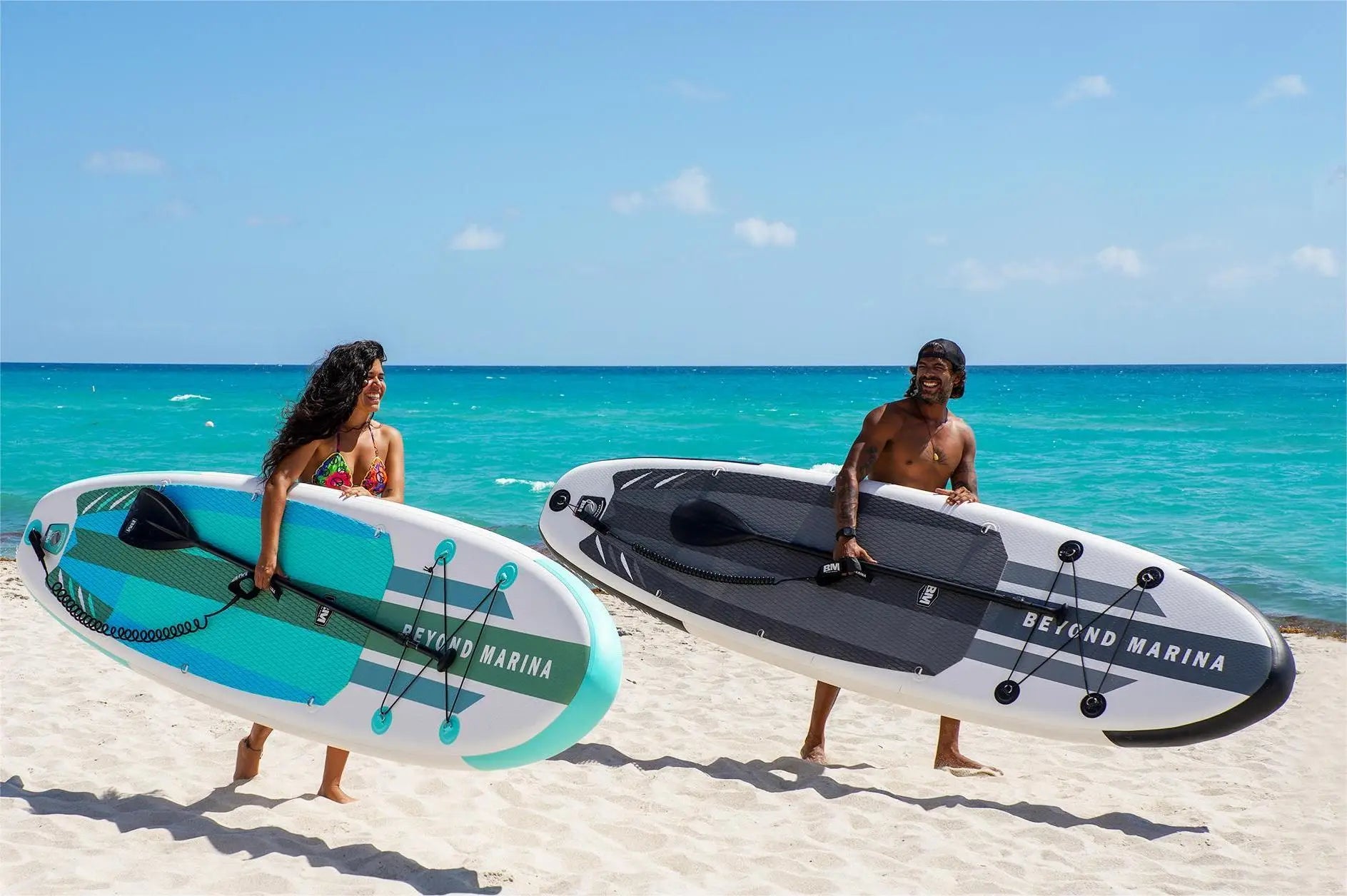 Two paddleboards on a beach at Marina’s Epic, perfect for remote spots and adventures