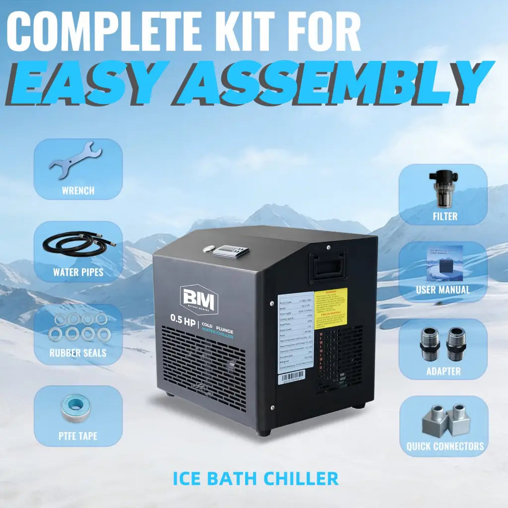 Black 0.5 HP ice bath chiller with WiFi control and digital display
