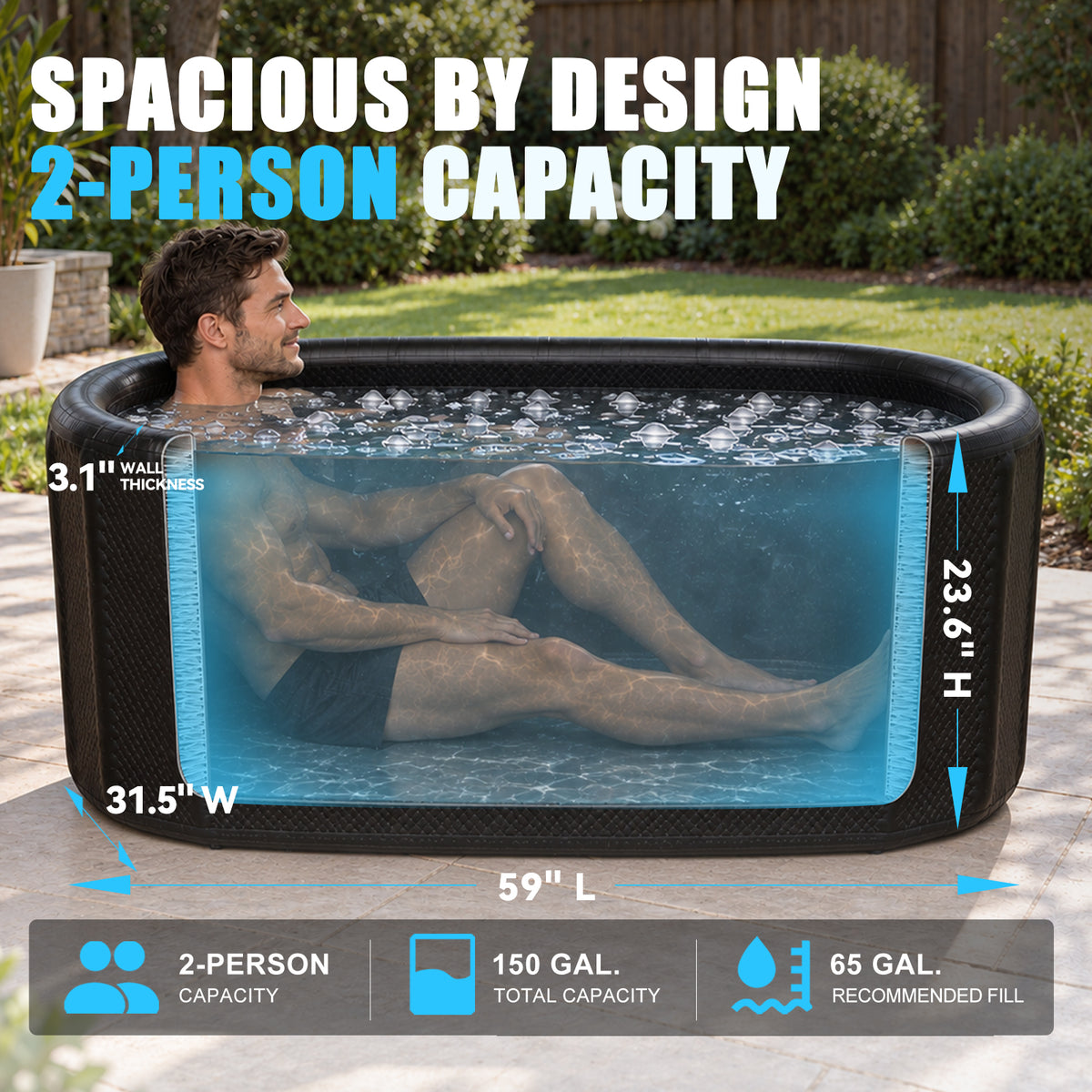 150-Gallon 1–2 Person Oval Inflatable Cold Plunge Tub - BEYOND MARINA