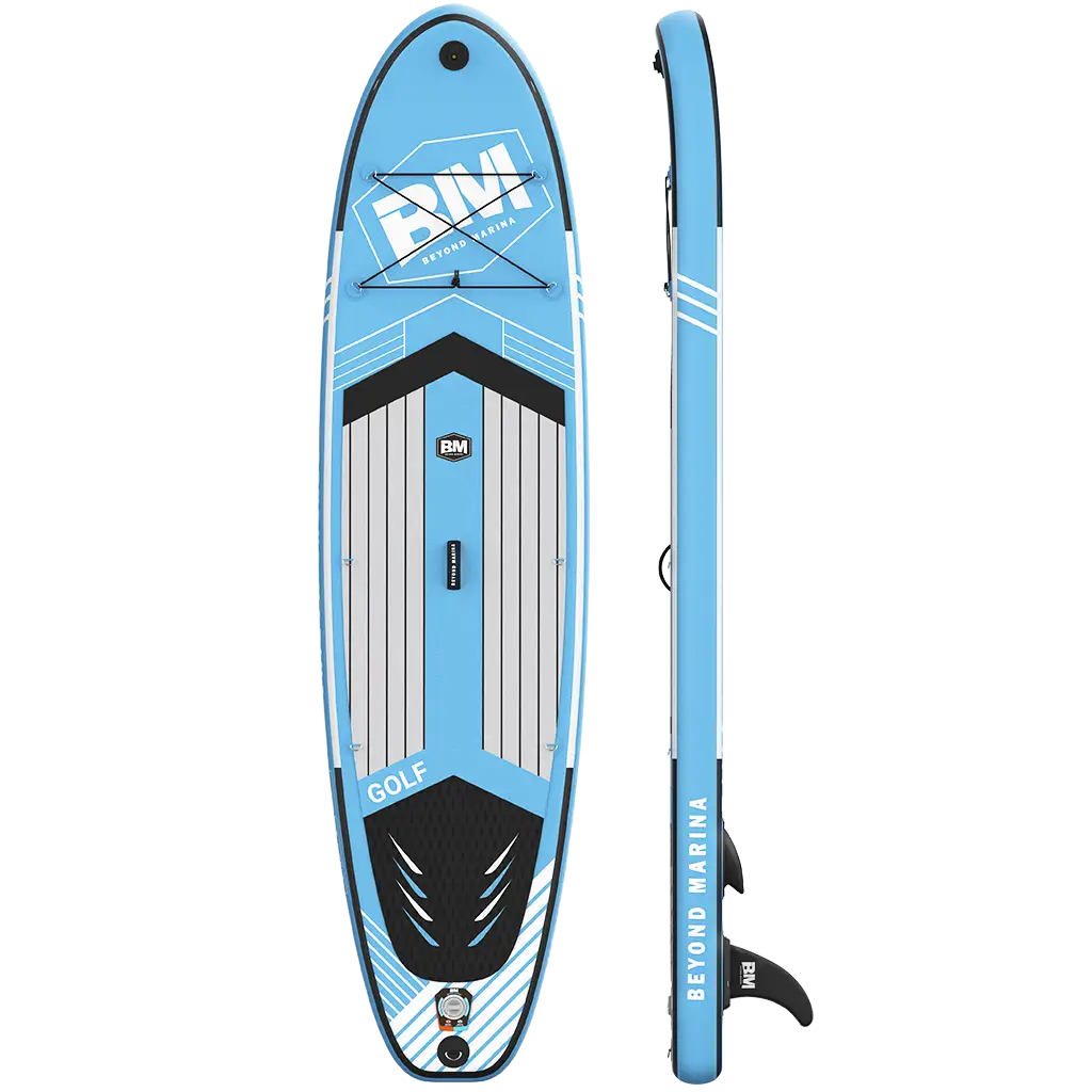 Blue and white inflatable paddle board from ’10’6’All-round Inflatable SUP Board Package Golf Series