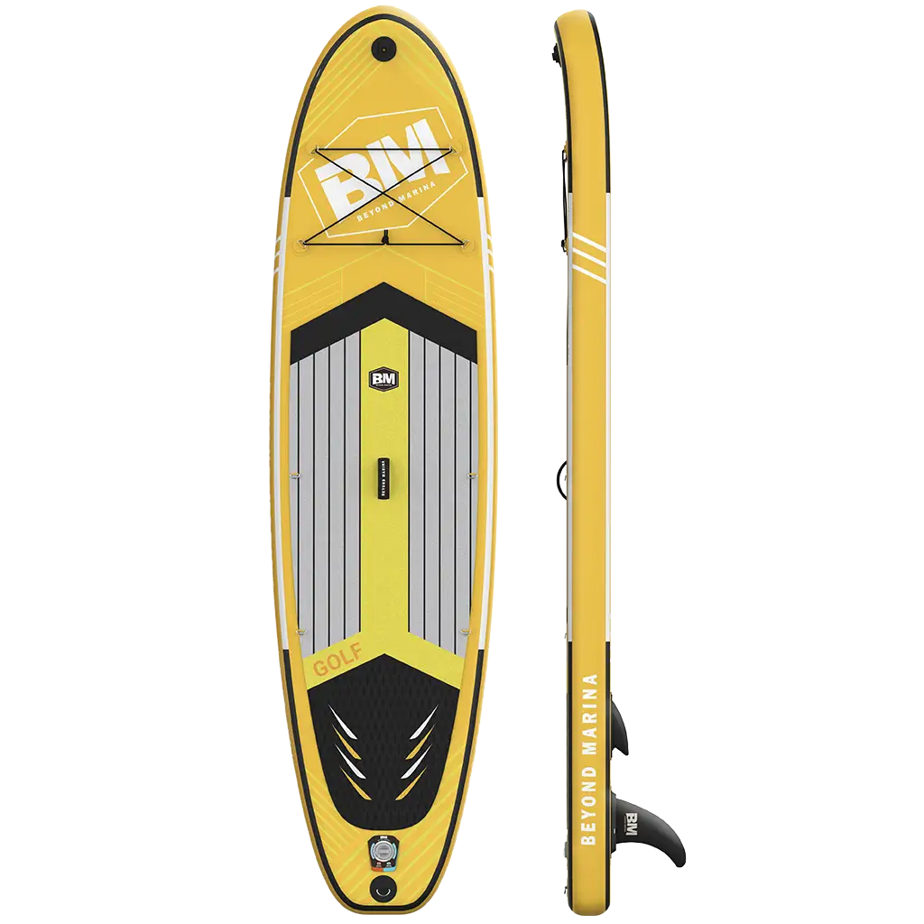 Yellow inflatable paddle board with paddle - 10’6’ All-round Inflatable SUP Board Package Golf Series