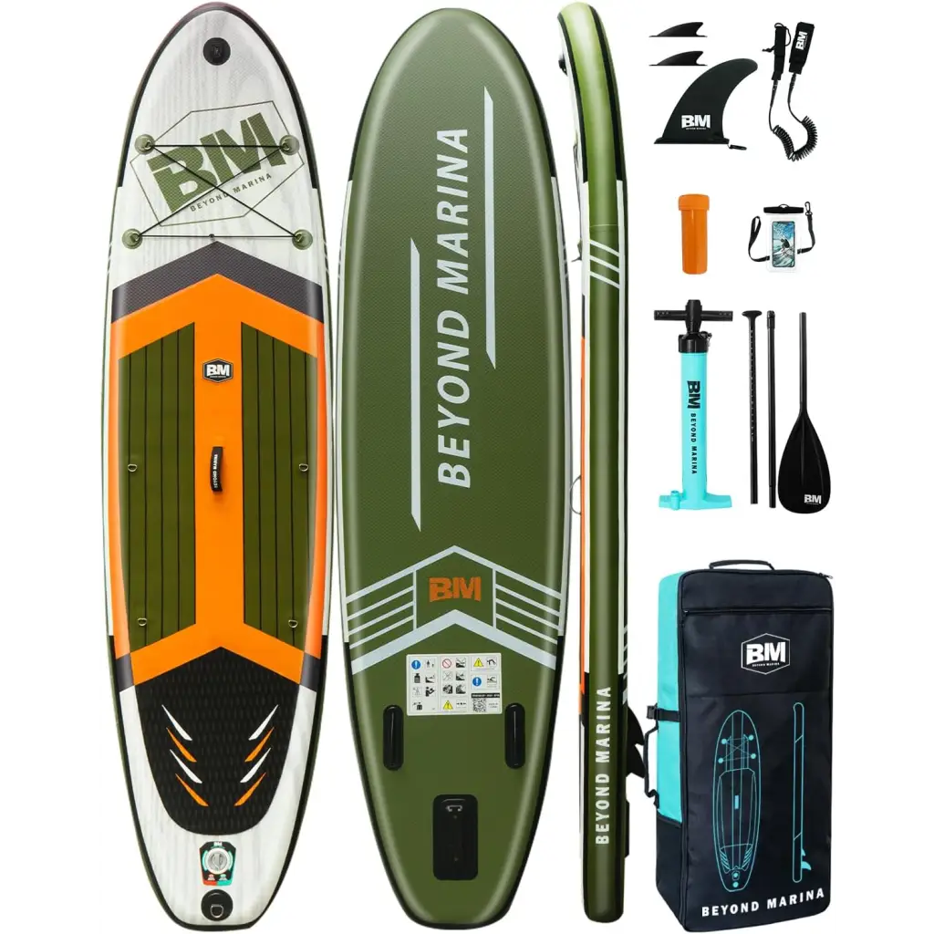 Inflatable paddle board set with ultralight material and fusion tech for versatile water fun