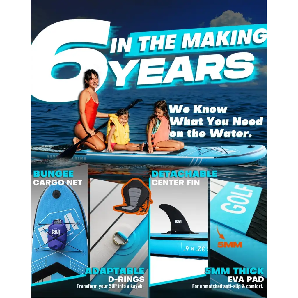 Close up of a person and child on a 10’6 Inflatable Stand-Up Paddle Board Package - Golf