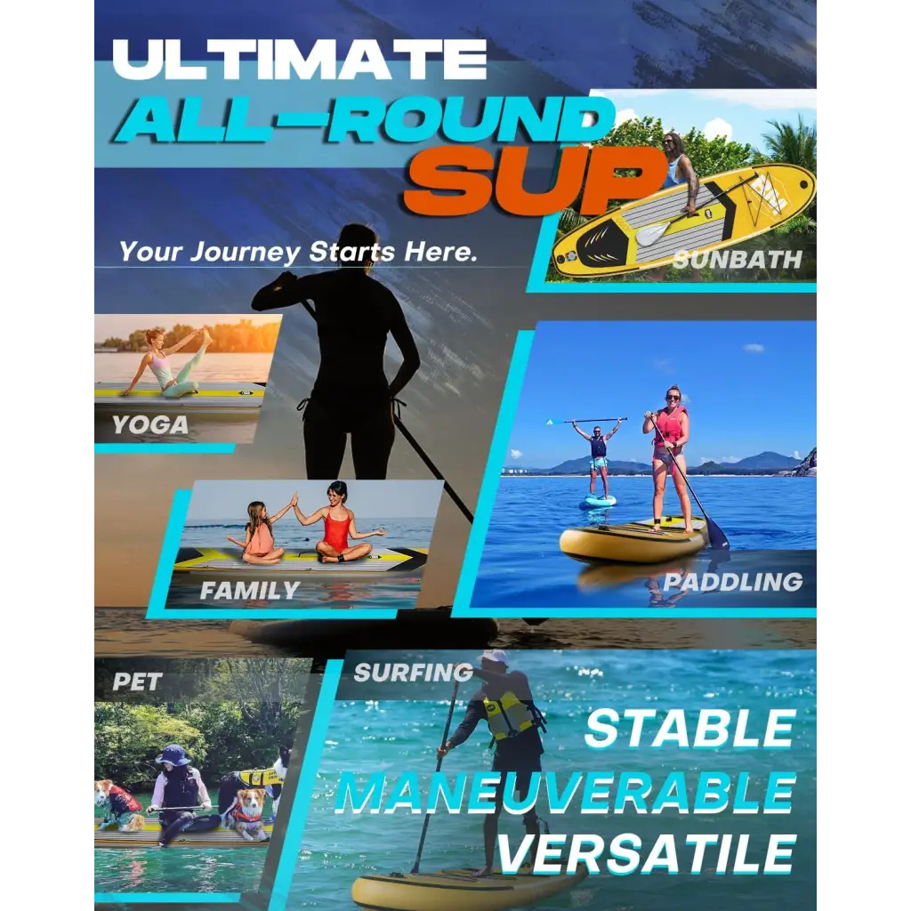 Group of people on paddle boards using the 10’6 Inflatable Stand up Paddle Board Package