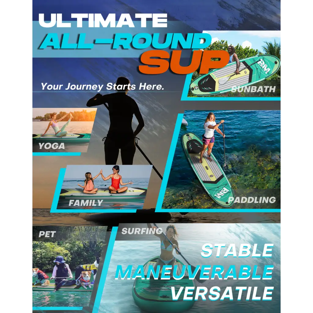 Inflatable SUP Board Package with Paddle and Kayaking Images