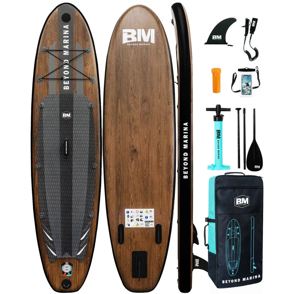 Wooden Inflatable SUP Board Package with Bag and Paddles