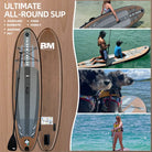 Brown and gray inflatable paddle board with beyond marina branding 10 6 sup board elegant wooden design
