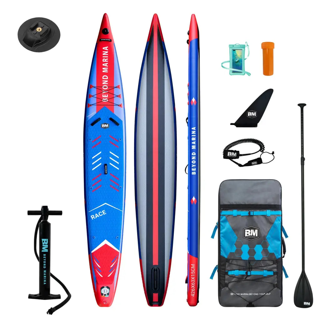2019 Beyond Marina iSUP Race Paddle Board with Blue Red Design