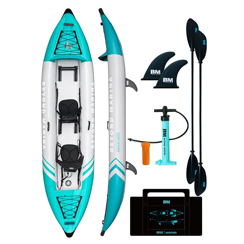 Inflatable tandem kayak with accessories for adventure, durable blow up kayak for two