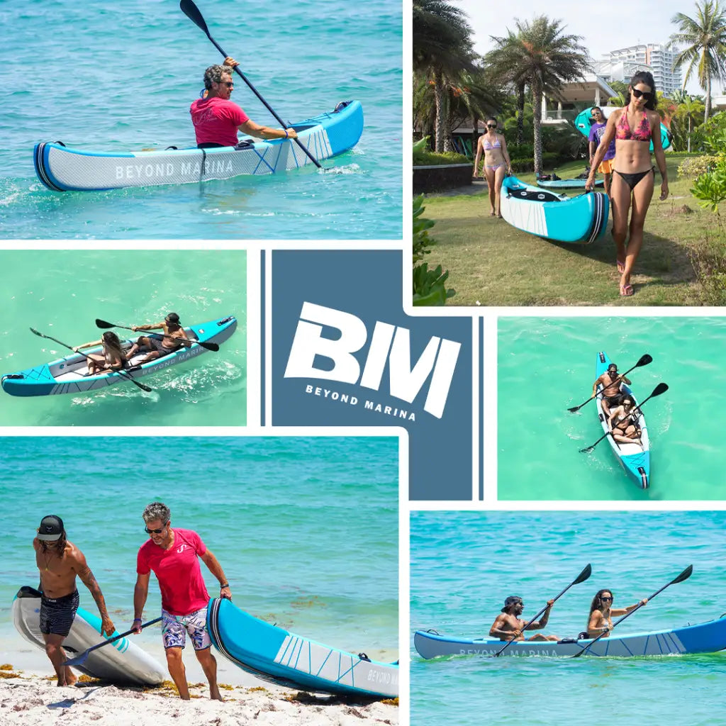 Beyond Marina EXPLORER 13’10’ Tandem Inflatable Kayak with Man and Woman paddling