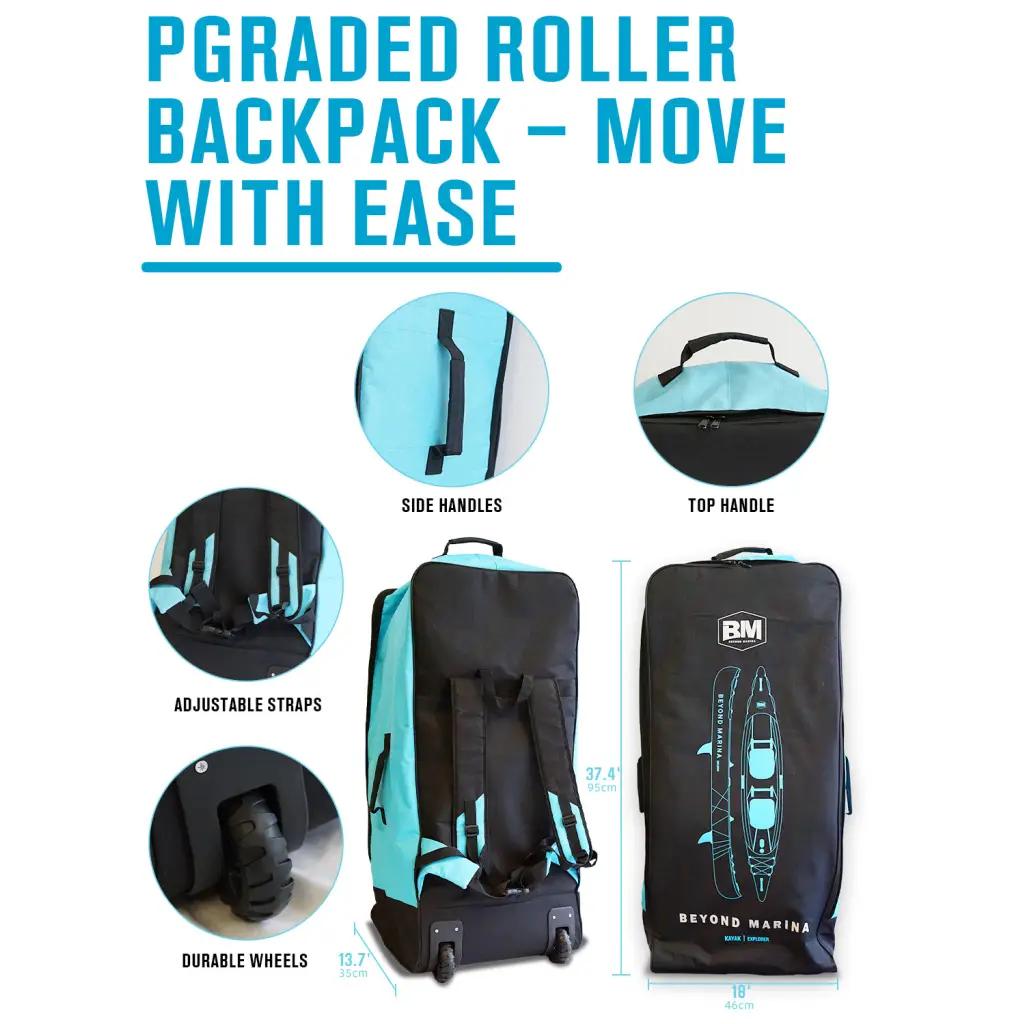 Roller backpack with adjustable straps for 13’8 Inflatable Tandem Kayak, lightweight design