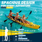 Yellow and blue inflatable kayak with black branding for 3 people