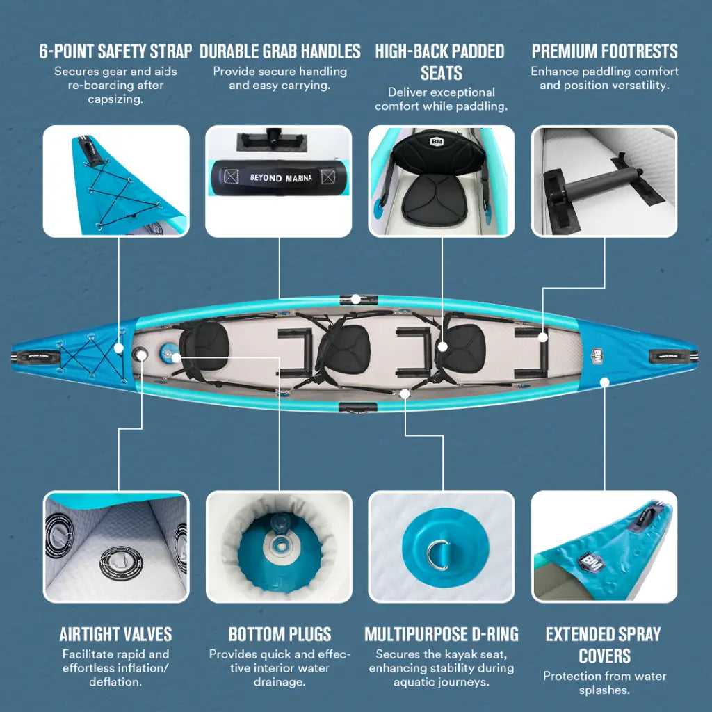 Top 10 best kayaks for beginners - Beyond Marina VINTAGE 15’3’ Triple Inflatable Kayak