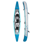 Triple inflatable kayak for adventure: 15’3’ Mariner, blue & white, three-person capacity