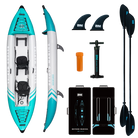 Inflatable kayak set with paddles, pump, and accessories on a white background