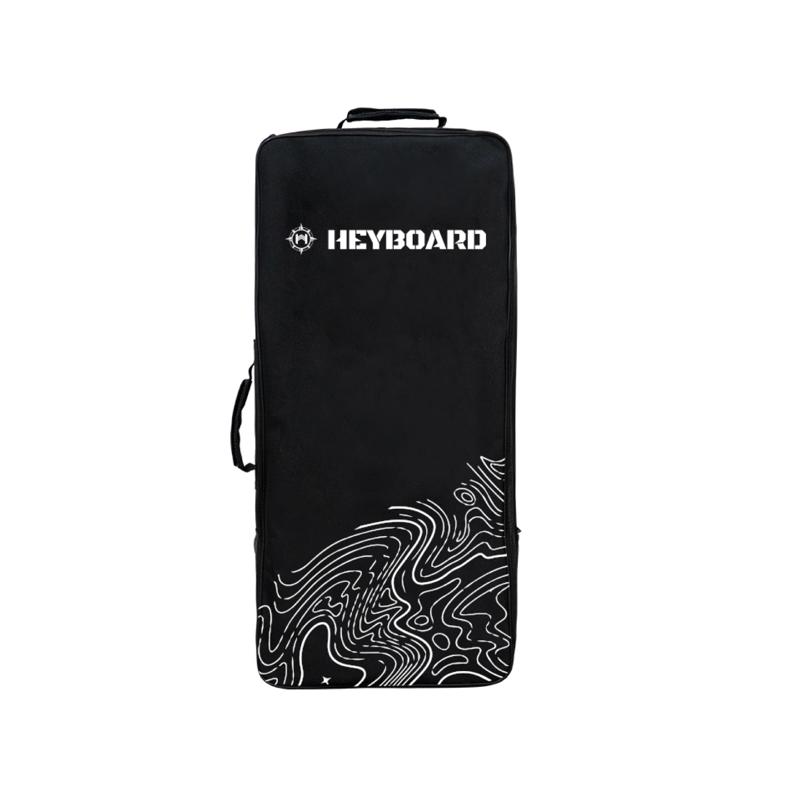 Black backpack with 'HEYBOARD' branding on a white background