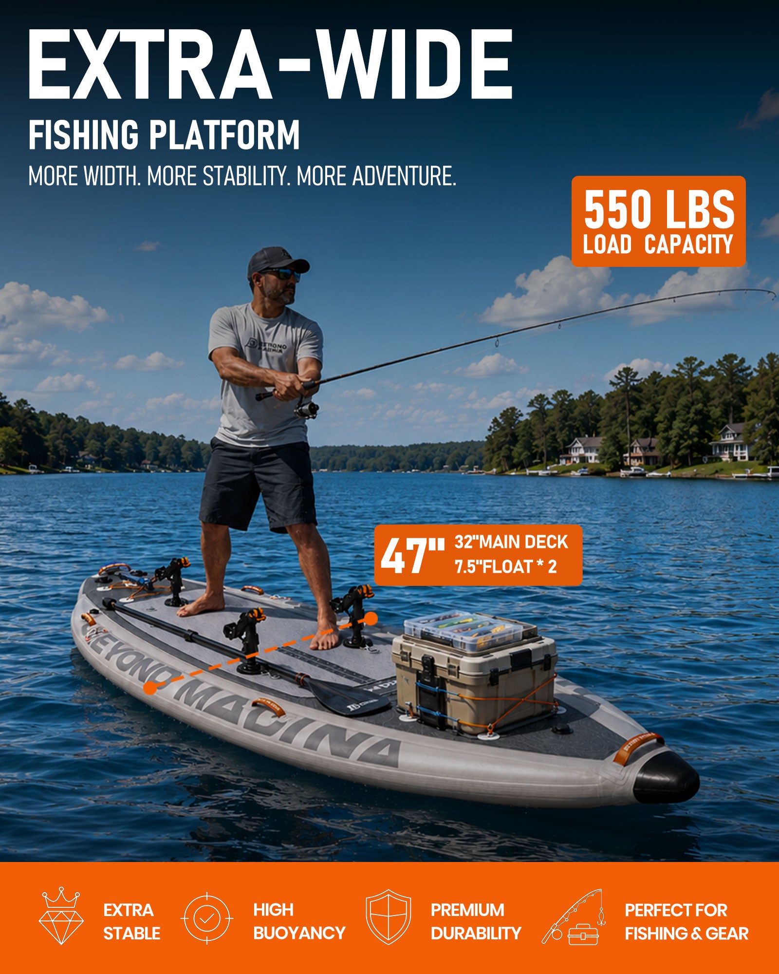 Beyond Marina Inflatable Fishing SUP Platform with Rod Holders, 10'8"x47" - BEYOND MARINA