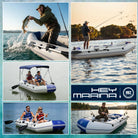 people using inflatable fishing boats for various activities