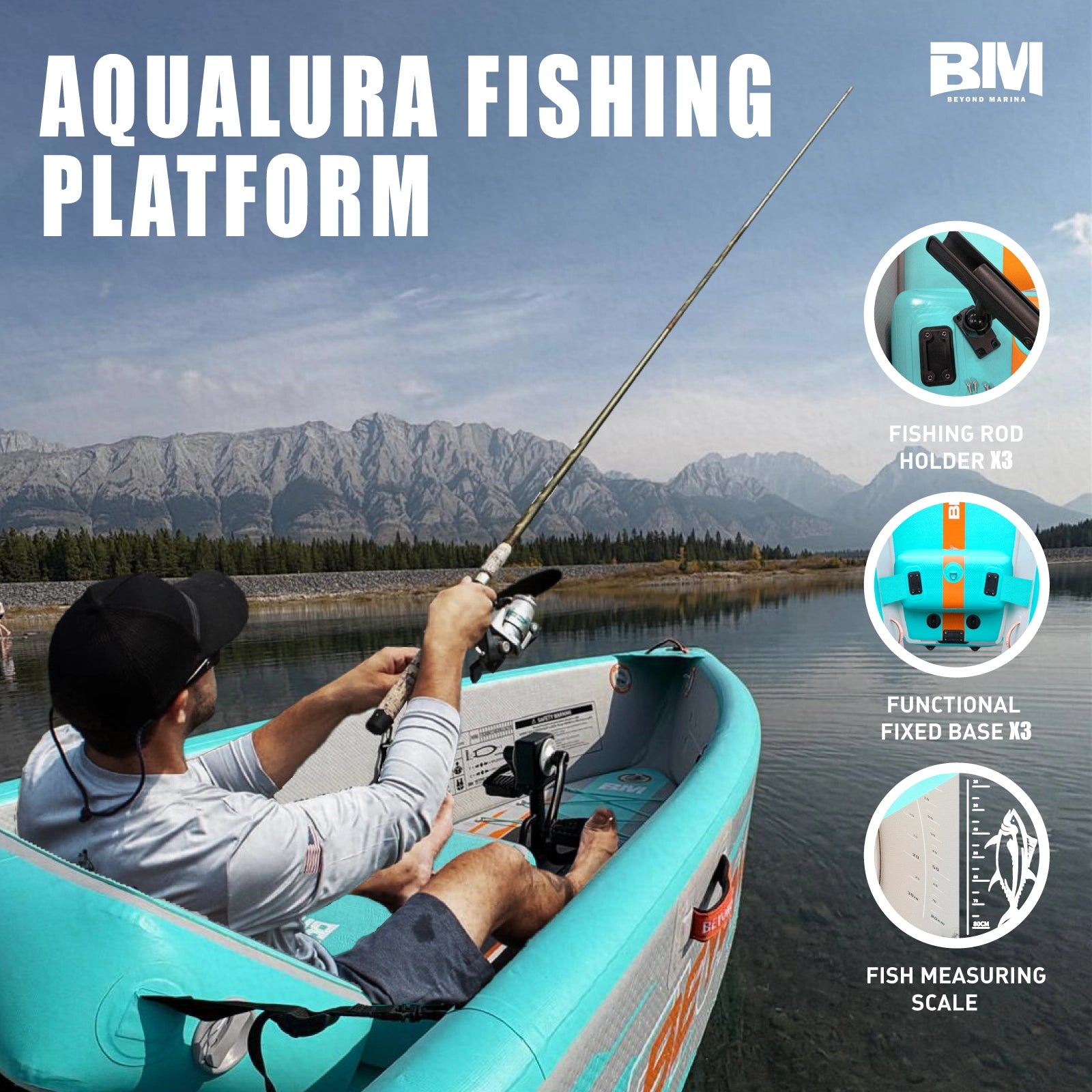 Person fishing from an inflatable fishing kayak