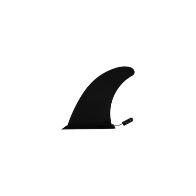 Black shark fin with a tag on a white background