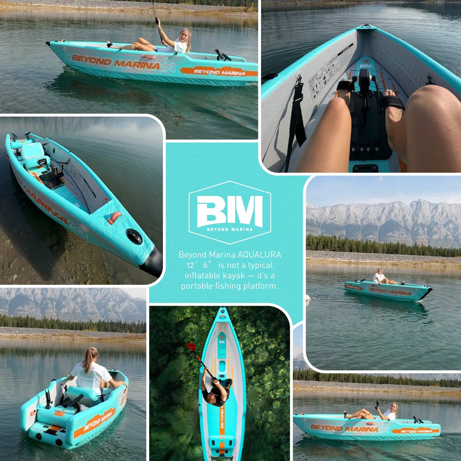 inflatable fishing kayak paddling scene