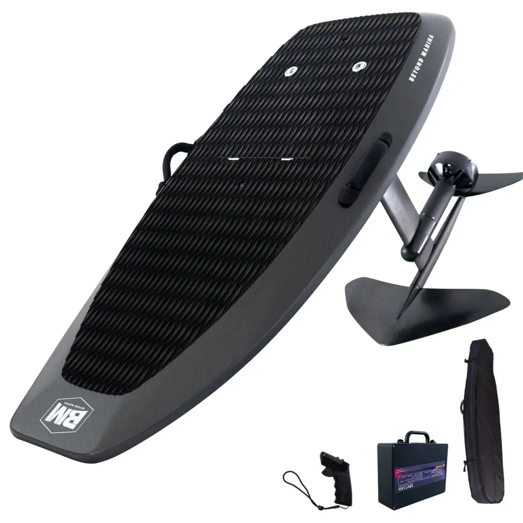 Black electric hydrofoil surfboard with accessories for 5’4 CRUISER EFOIL AquaGlide