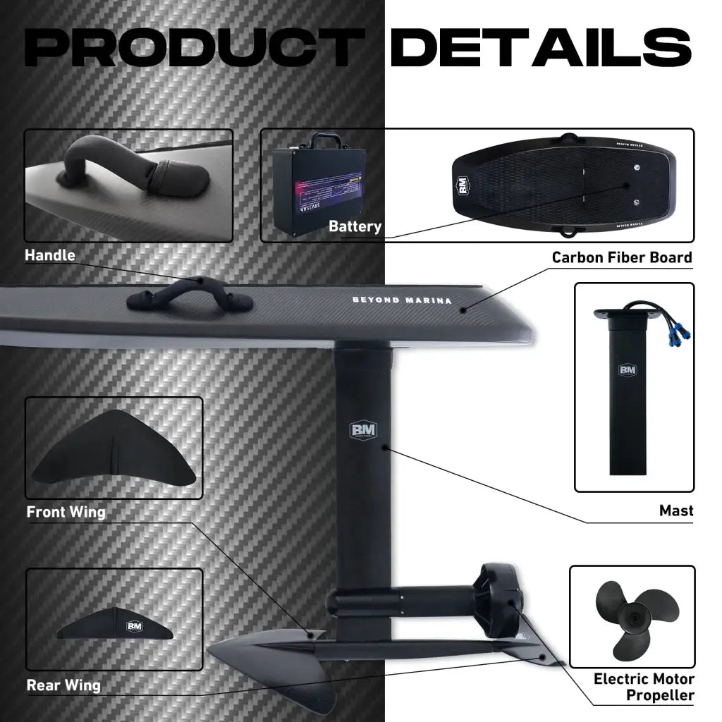 Electric hydrofoil surfboard components of AquaGlide 5’4 CRUISER EFOIL hydrofoil board