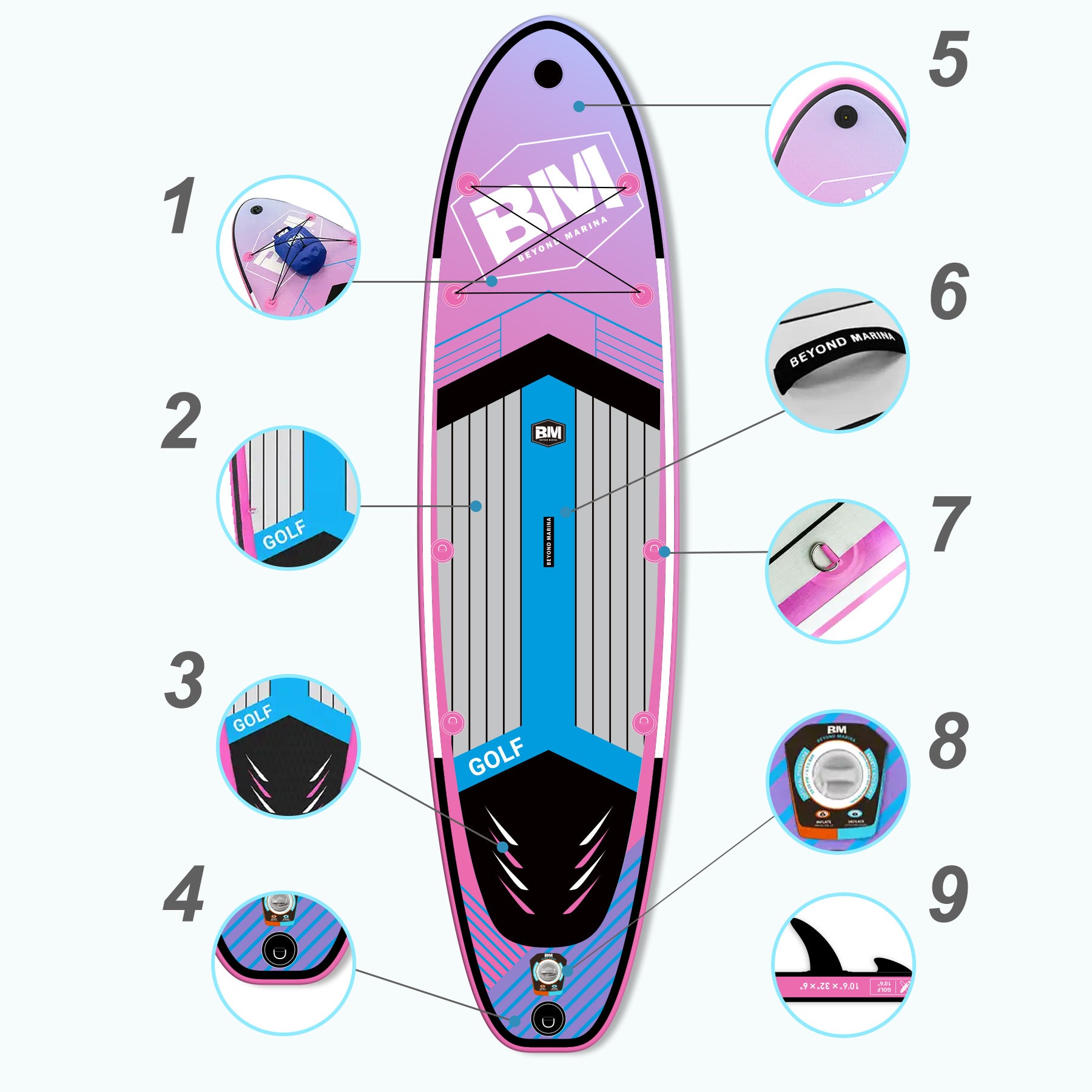 10'6 インフレータブルパドルボード カラフル - ゴルフ – BEYOND MARINA