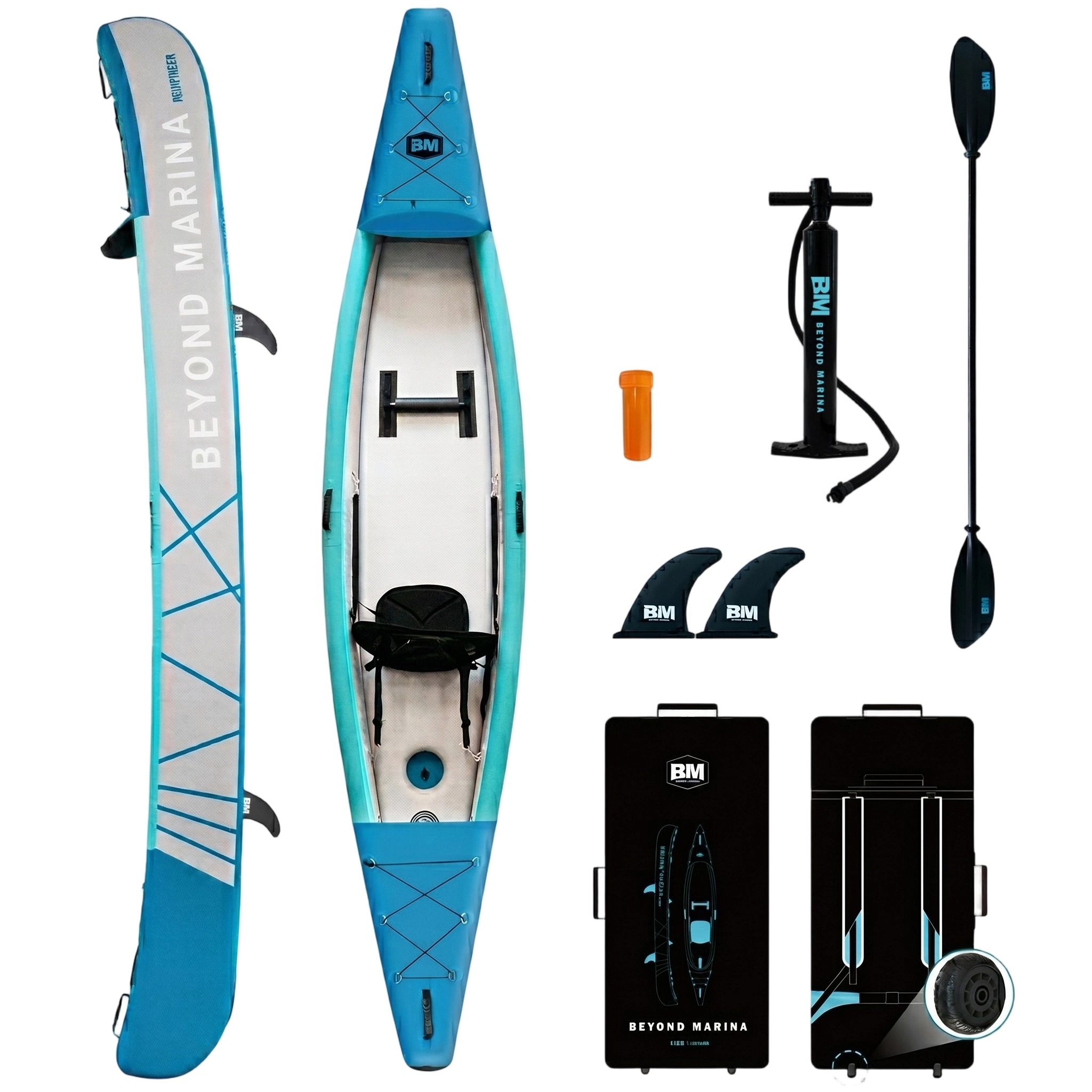 Inflatable single kayak boat and accessories