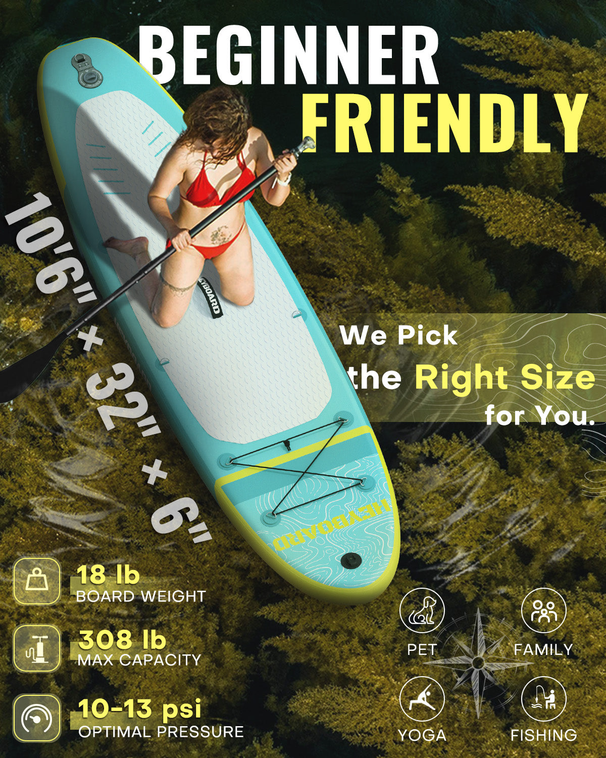 10'6" Inflatable SUP Board - Mint Green | Heyboard - BEYOND MARINA