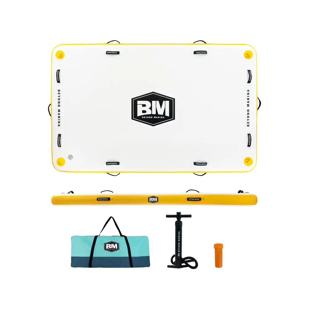 Beyond Marina AIR DOCK 8 with BM tablet in yellow case and blue bag