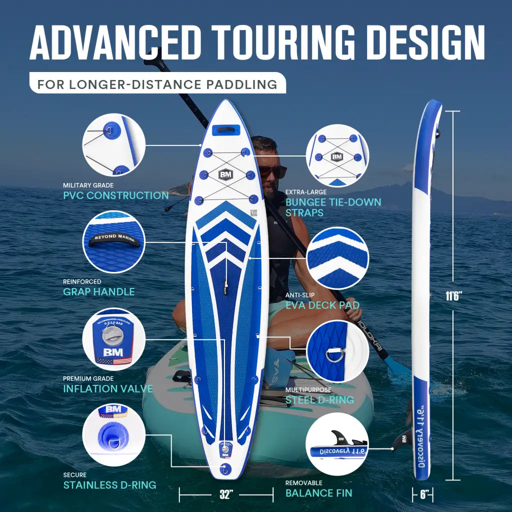 Person kayaking with advanced design on Featherlight™ Inflatable Paddle Board.