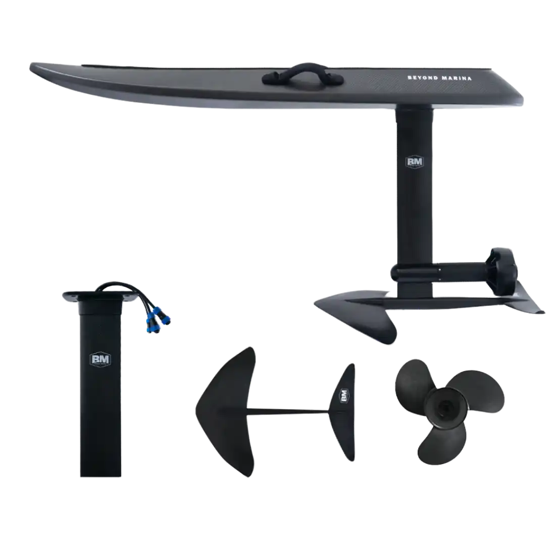 Black electric hydrofoil components.