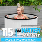 White BM Cold Plunge Tub for ice bath and cold water therapy with dimensions and capacity