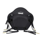 Black kayak seat cushion with white logo