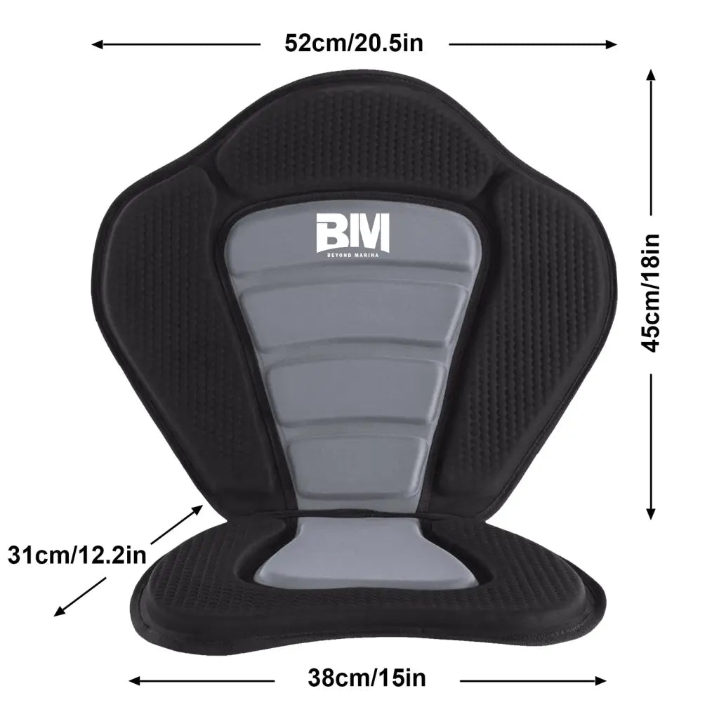 Comfortable ergonomic High Back Kayak Seat with measurements shown