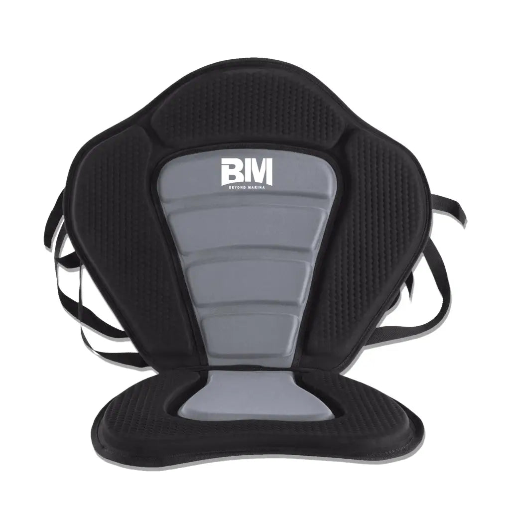 High back ergonomic kayak seat cushion in black and grey