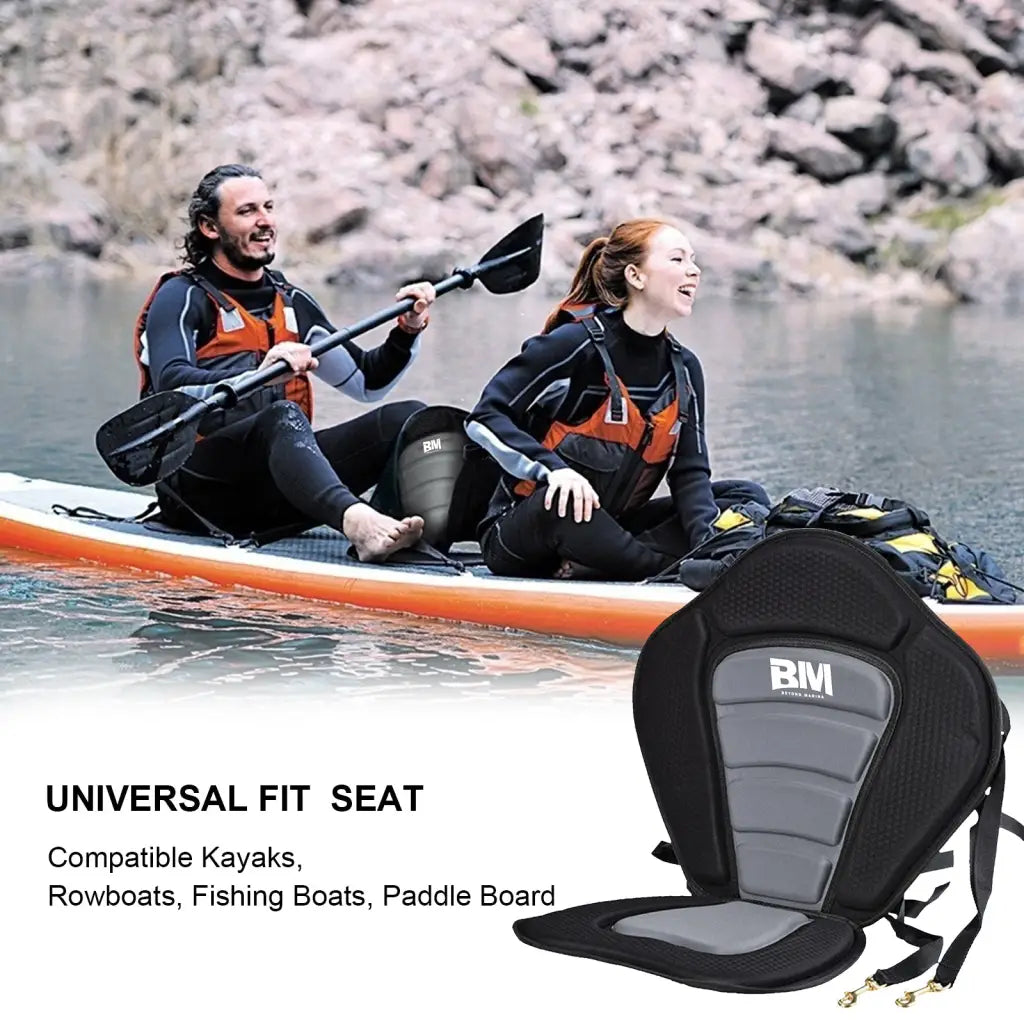 Couple in kayak with paddles using Comfortable High Back Kayak Seat