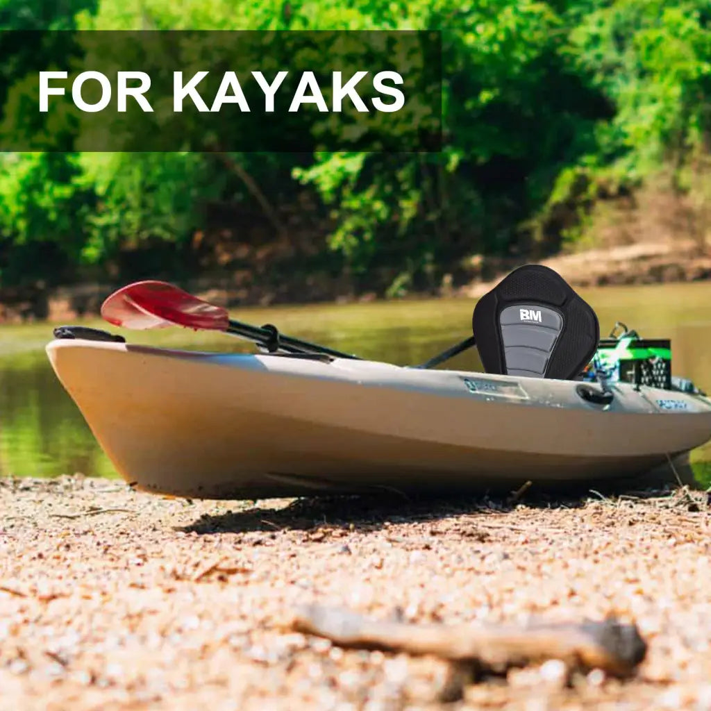 High back kayak seat with paddle on water