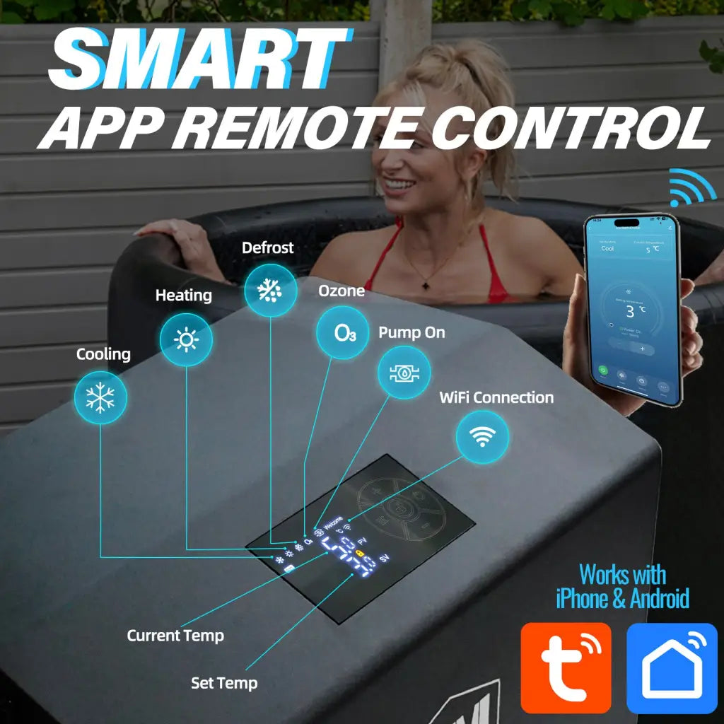 Black ice bath tub with anti-slip steps and chiller