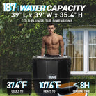 Black ice bath tub with anti-slip steps, cold plunge chiller, textured surface