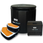 Black and orange BVI ice bath tub with jets, 1 hp pump, anti-slip steps